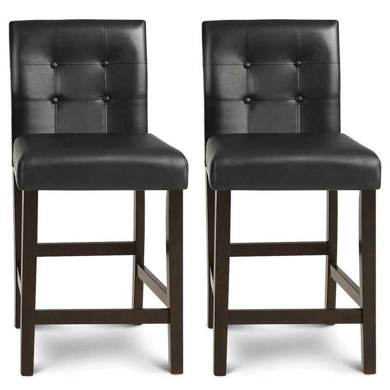 Costway Set of 2 Bar Stools 25inch Counter Height Barstool Pub Chair Rubber Wood Black