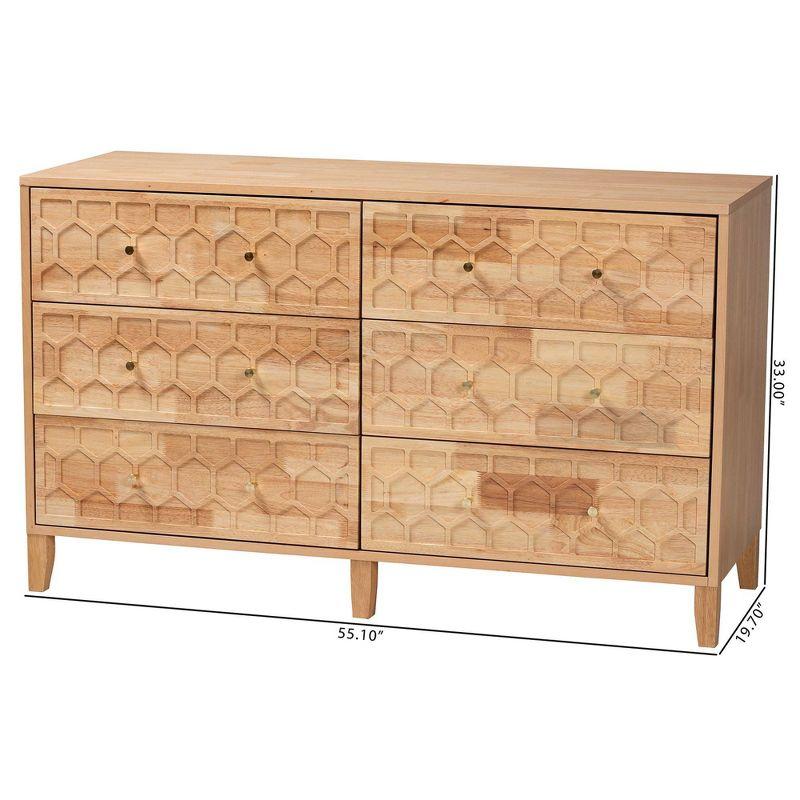 Baxton Studio Hosea Carved Honeycomb 6 Drawer Dresser Natural