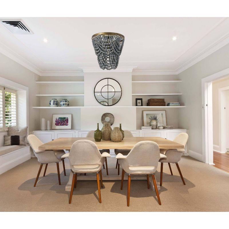 Storied Home 2-Tier Draped Wood Bead Semi-Flush Mount Ceiling Light Gray: ETL & UL Listed, Iron Body