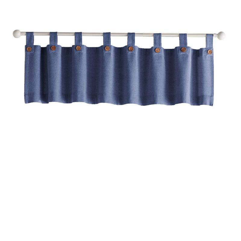 Tucker Blue Cotton Button Tab Top Kitchen Valance, 15"x60"