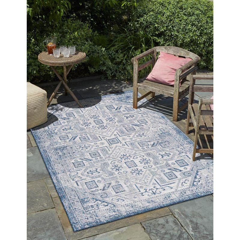 Blue Medallion 10' x 14' Synthetic Outdoor Rug