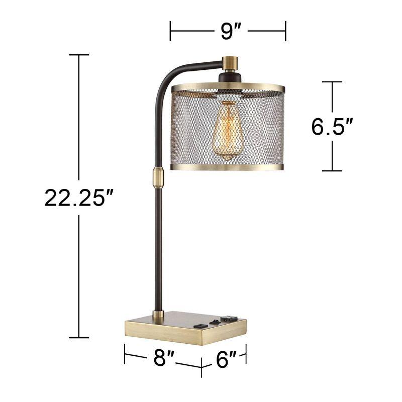 360 Lighting Brody Industrial Desk Lamp 22 1/4" High Antique Brass with USB and AC Power Outlet in Base Black Perforated Metal Shade for Living Room
