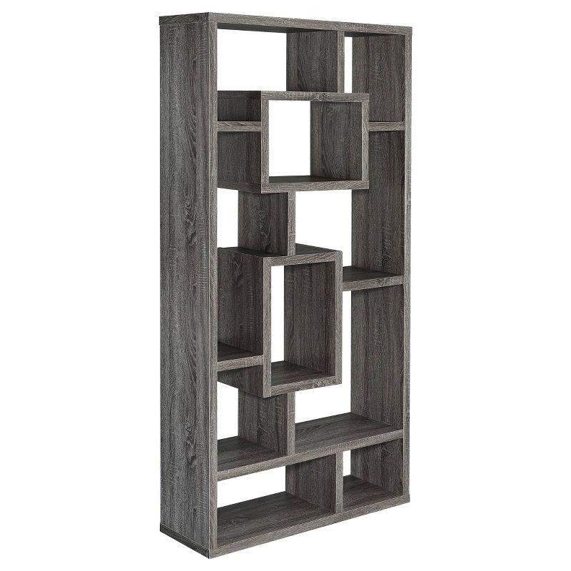 Weathered Gray 10-Shelf Geometric Bookcase