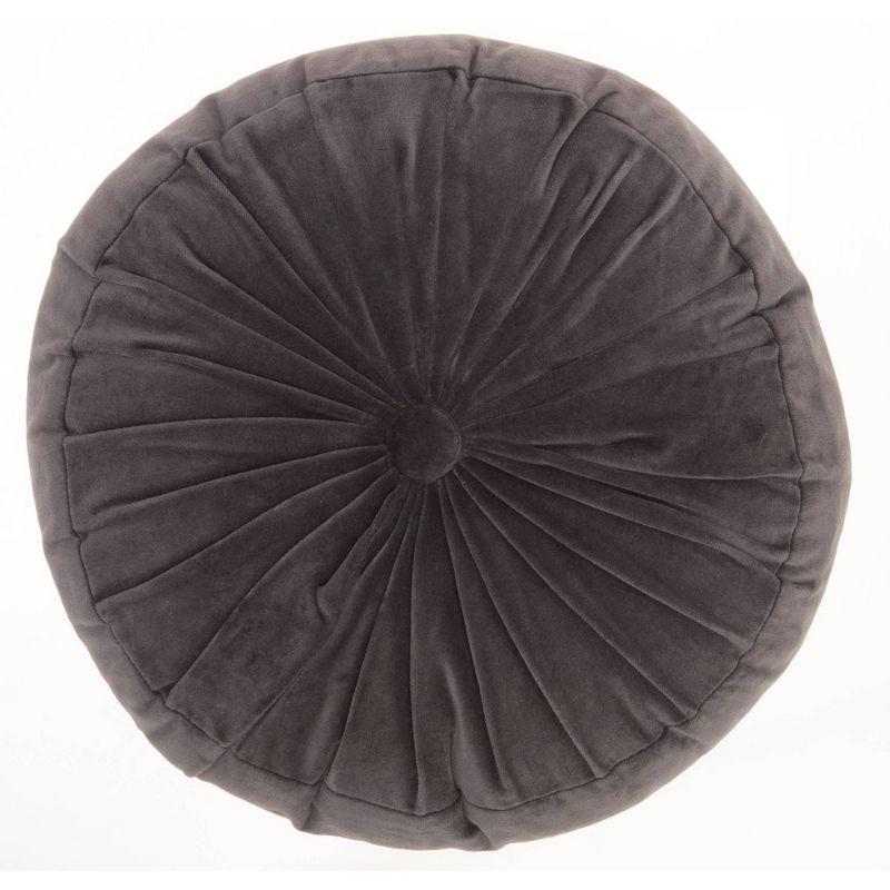 Charcoal Ruched Velvet Round Throw Pillow 16"