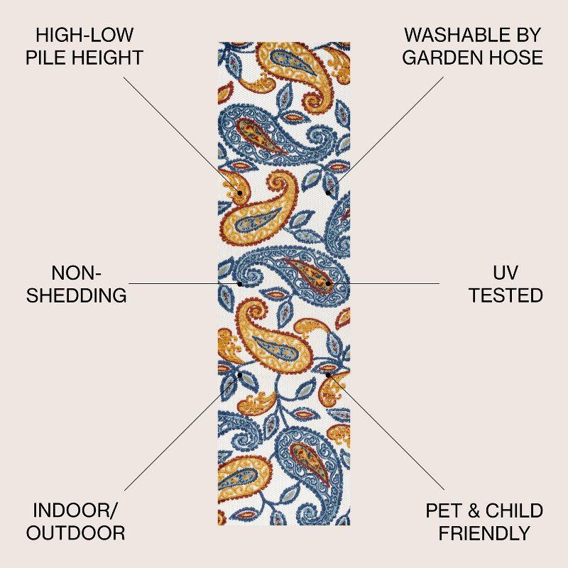 2'x8' Julien Paisley High-Low Indoor/Outdoor Area Rug, Orange/Blue - JONATHAN Y
