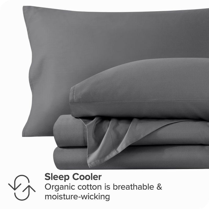400 Thread Count Organic Cotton Sateen Grey 4 Piece Full Bed Sheet Set by Bare Home