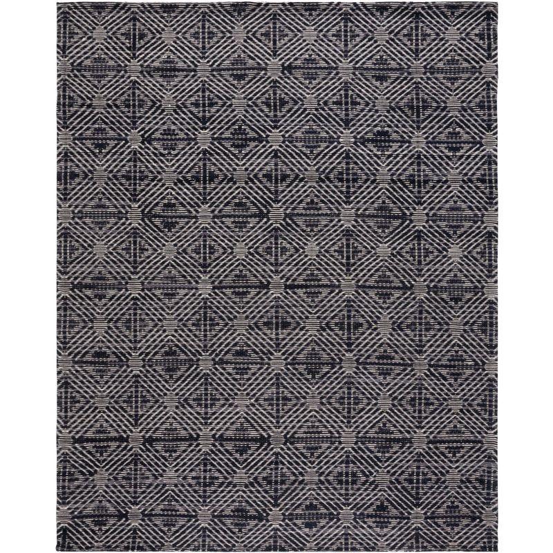 Handmade Black Geometric Wool 6' x 9' Flat Woven Rug