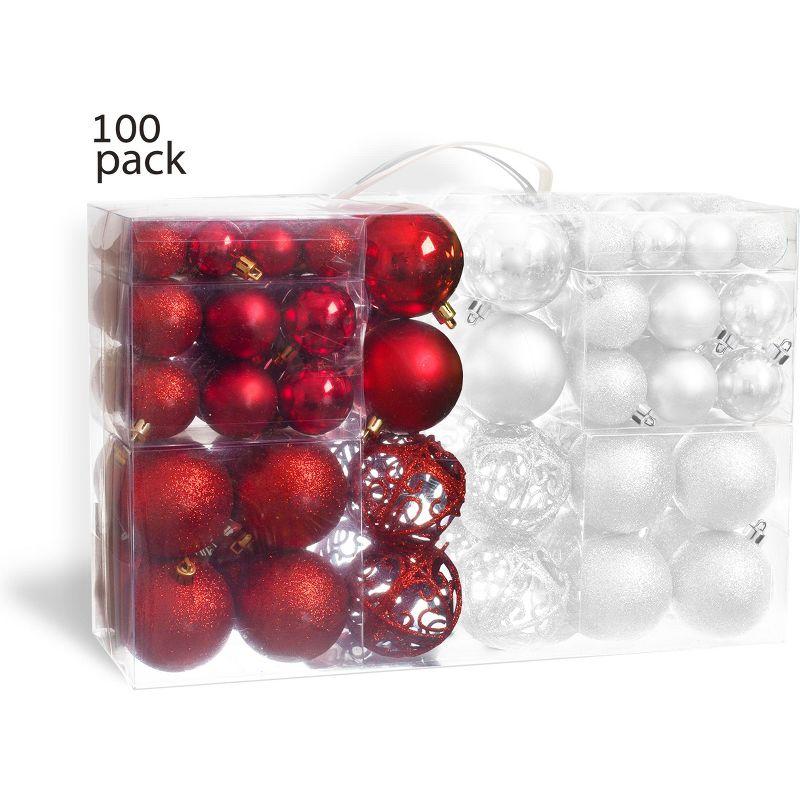 R N' Ds Shatterproof Christmas Ball Tree Ornament - Red and White - 100 Pack