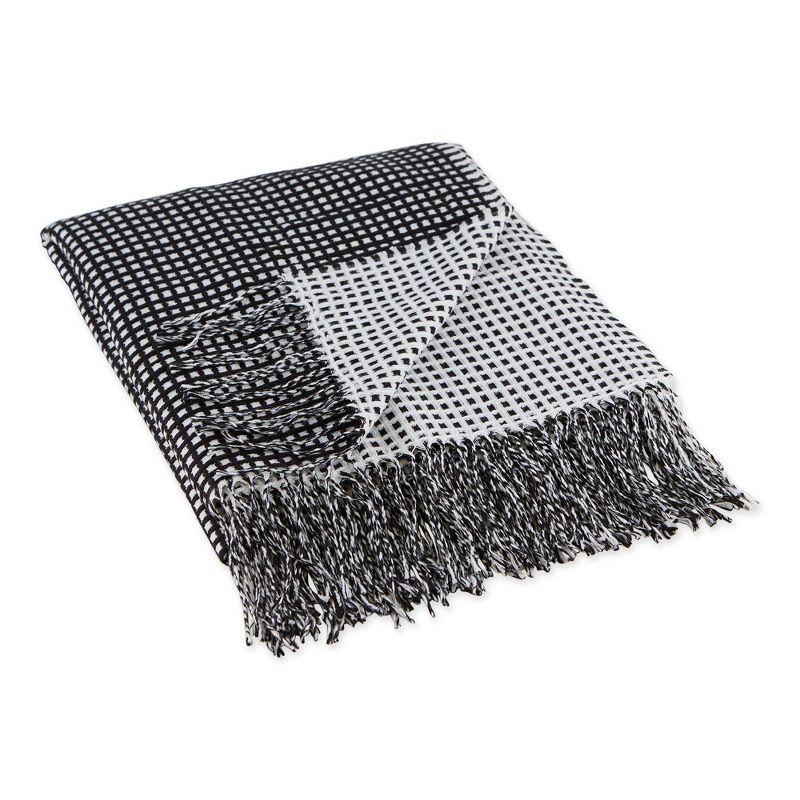 50"x60" Waffle Knit Throw Blanket Black/White - Design Imports: Midweight, Hypoallergenic, Machine Washable