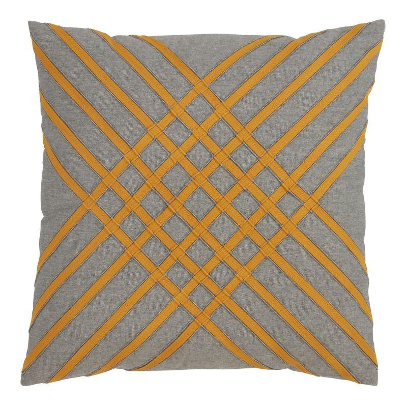 Blue-Grey Cotton Down-Filled Cross Hatch Square Pillow