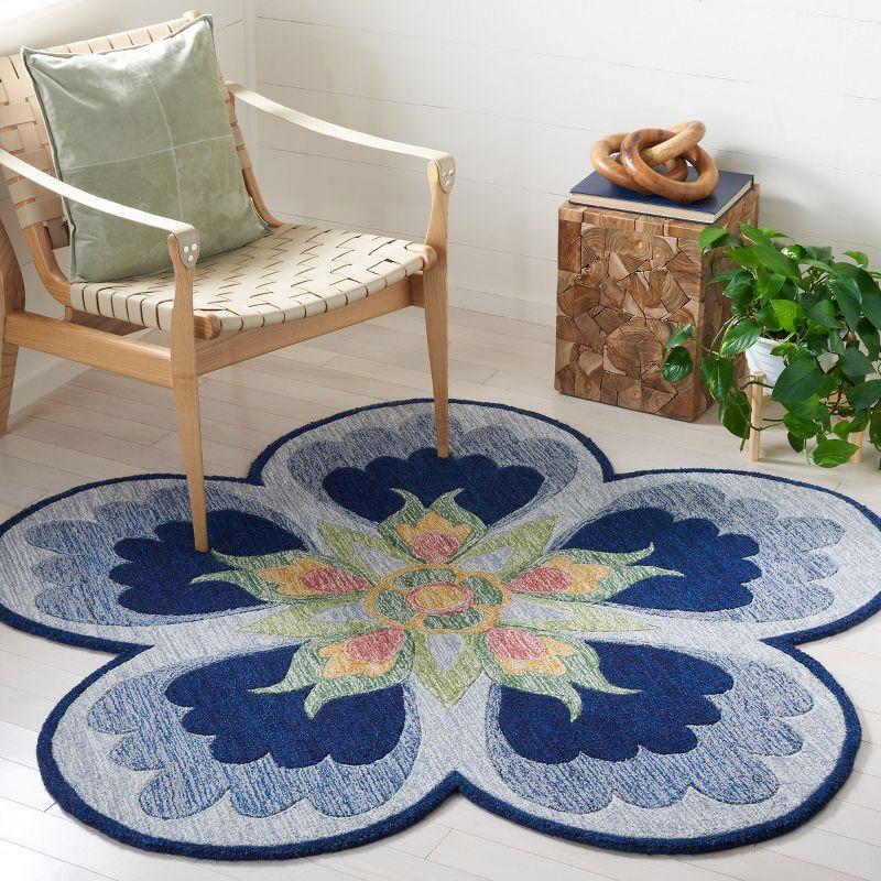 Blue and Gray Tufted Wool Floral Round Rug