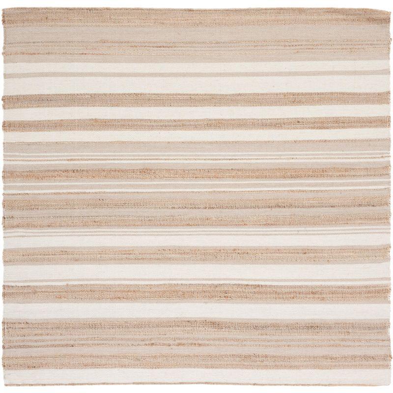 Ivory Wool and Cotton Flat Woven Handmade 6' Square Rug