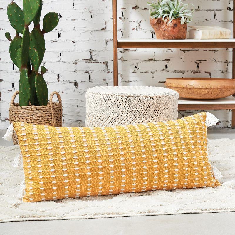 Yellow Hand-Loomed Cotton Ikat Throw Pillow with Tassels