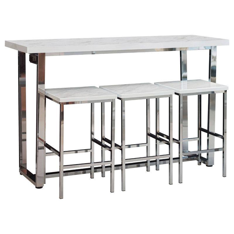 Marmot White Faux Marble and Chrome 4-Piece Pub Set