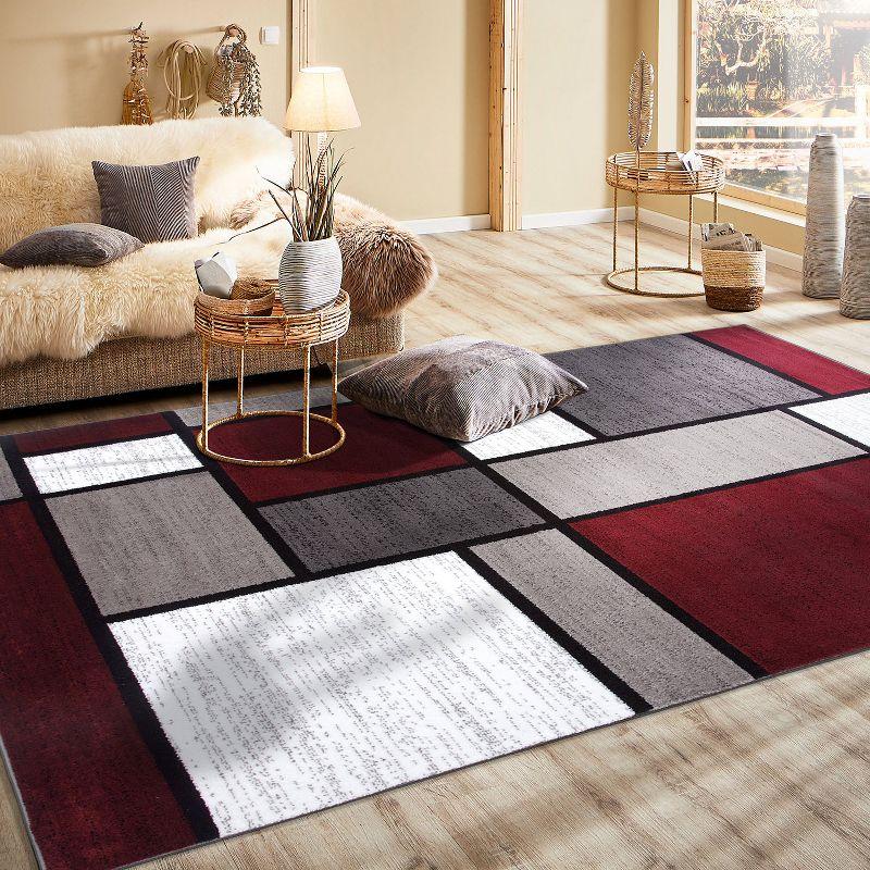World Rug Gallery Contemporary Modern Boxed Color Block Red 3'3"x5' Area Rug