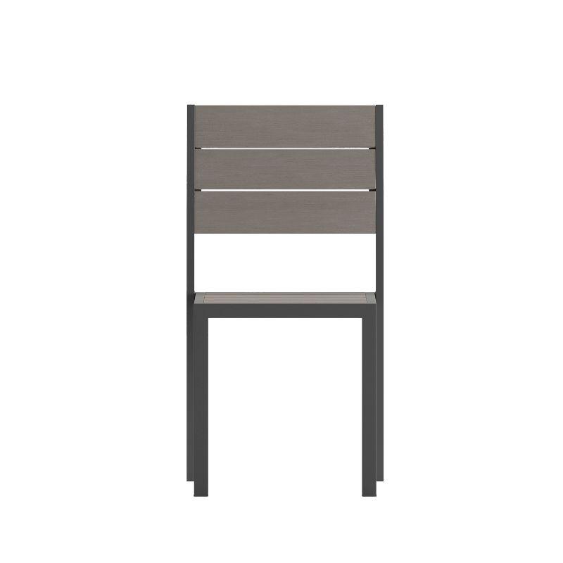 Flash Furniture Finch Commercial Grade Patio Chair with Arms, Stackable Side Chair with Faux Teak Poly Slats and Metal Frame