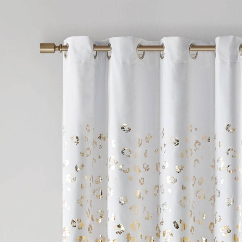 Lillie Metallic Animal Print Blackout Curtain in White and Gold, 50"W x 63"L