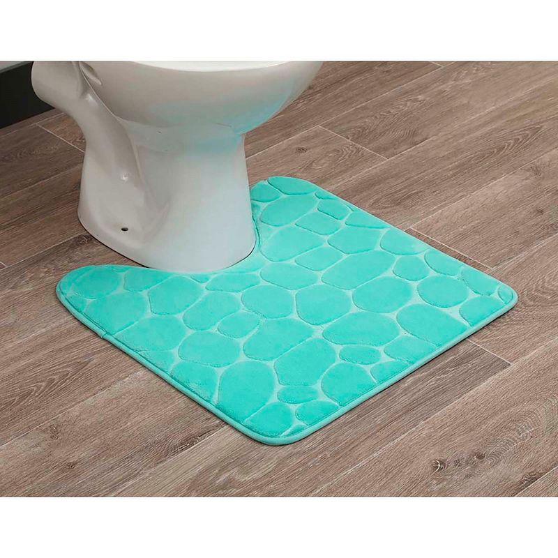 Evideco French Home Goods Contour Bath Rug Memory Foam Mat 3D Pebble 20”L x 20”W Aqua Blue