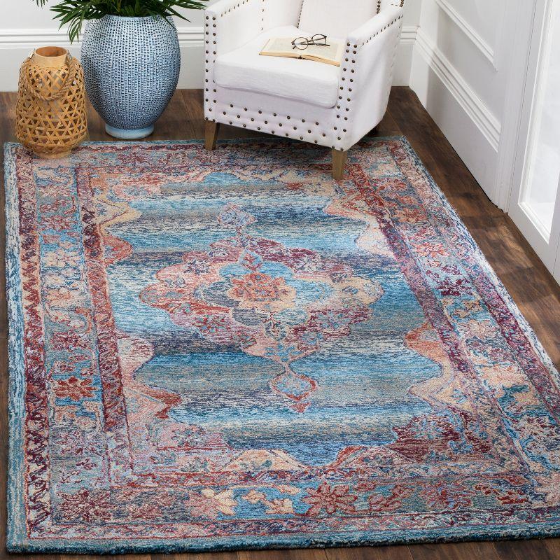 Elegant Oushak Blue Wool and Viscose 8' x 10' Hand-Tufted Rug