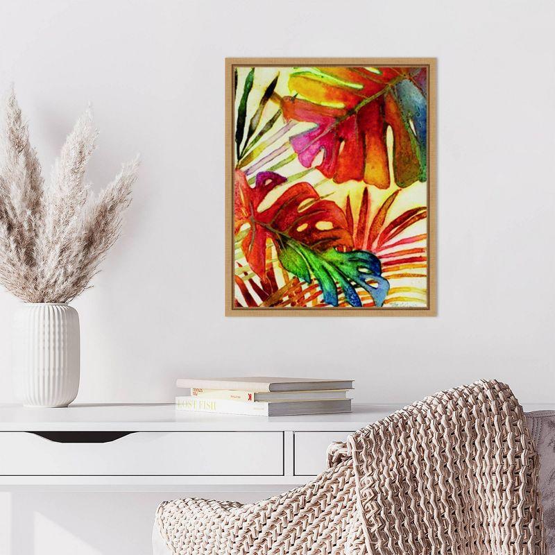 Tropic Botanicals I Colorful Canvas Print with Maple Frame