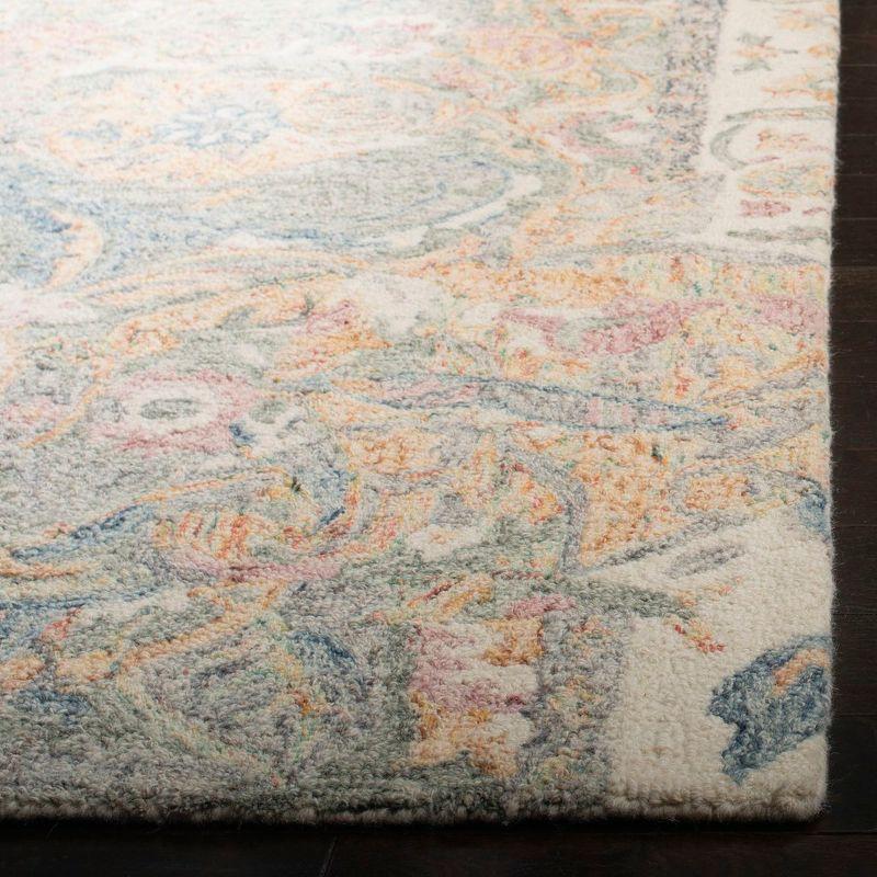 Ivory Floral Handmade Wool Square Area Rug, 6' x 6'