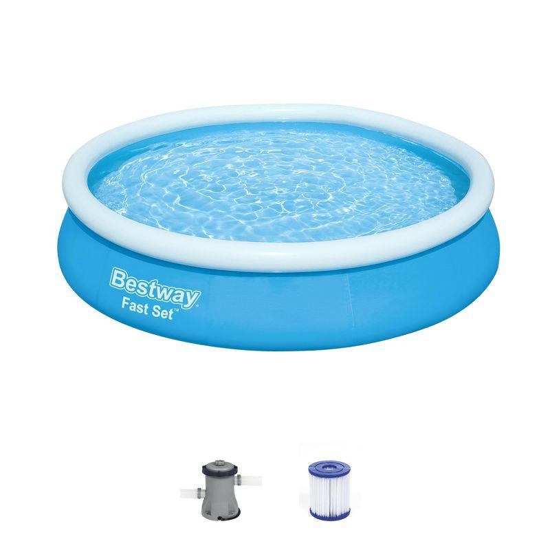 Bestway Fast Set Up Outdoor Round Inflatable Above Ground Swimming Pool Set with 330 GPH Filter Pump