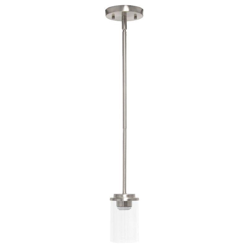 1-Light 5.75" Minimalist Industrial Farmhouse Adjustable Hanging Clear Cylinder Glass Pendant Metallic Silver - Lalia Home: UL Listed, E26 Base