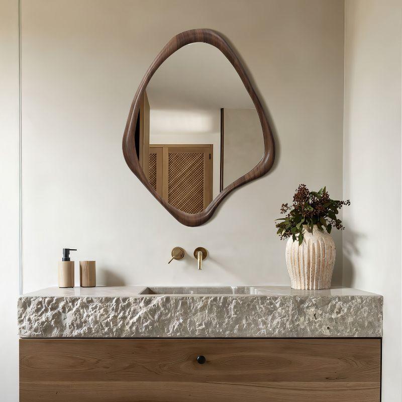 Classic Brown Wood Frame Irregular Wall Mirror