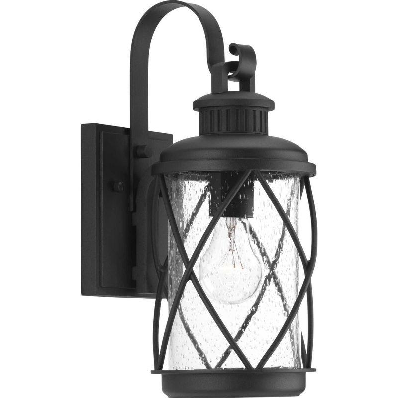 Progress Lighting Hollingsworth 1-Light Outdoor Black Wall Lantern with Clear Seeded Glass Shade