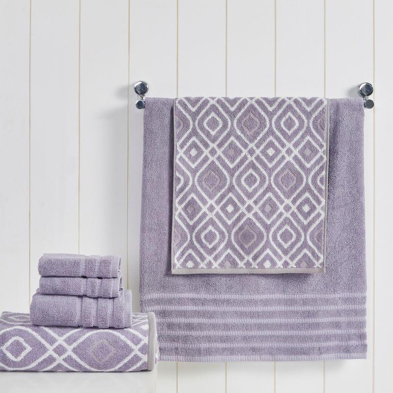 Modern Threads Modern Threads Oxford 6-Piece Yarn Dyed Jacquard & Solid Towel Set – 100% Combed Cotton, Quick Dry & Absorbent Bath, Hand & Washcloths