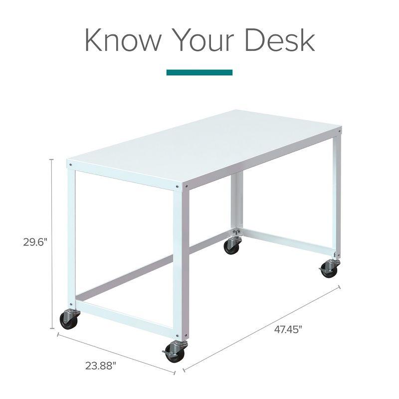 Space Solutions Mobile Desk Steel White: Compact Metal Writing Table, No Storage, Painted Surface