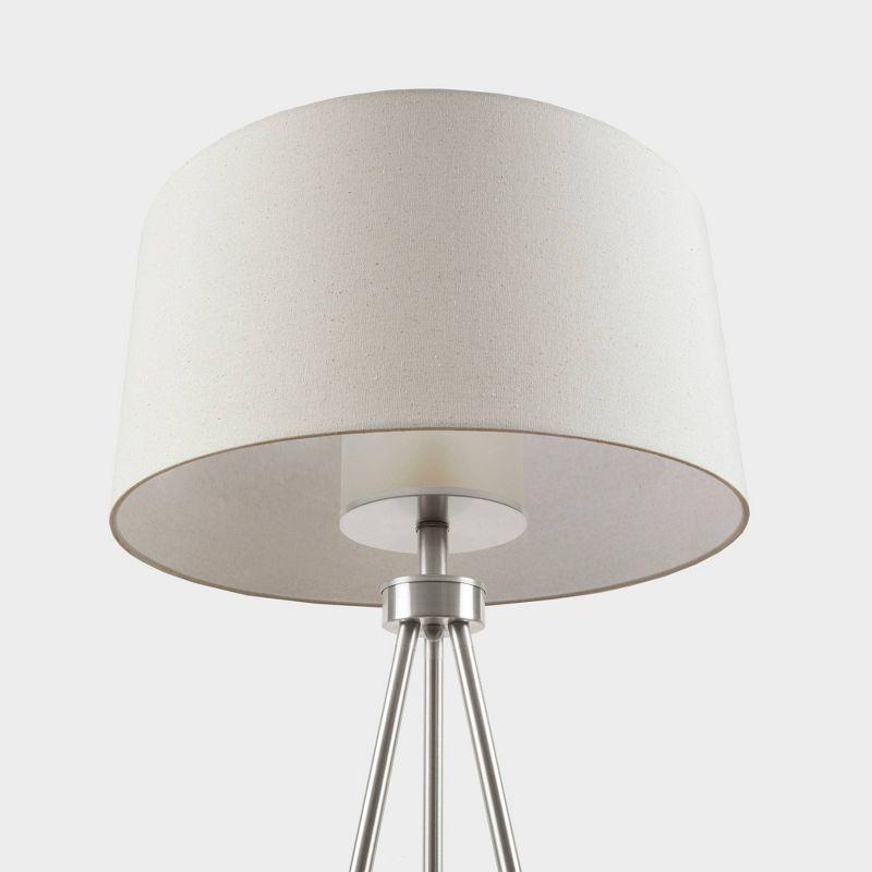 Ink+Ivy 64.5" Pacific Tripod Metal Floor Lamp (Includes LED Light Bulb) Silver: Modern Design, Cotton Shade