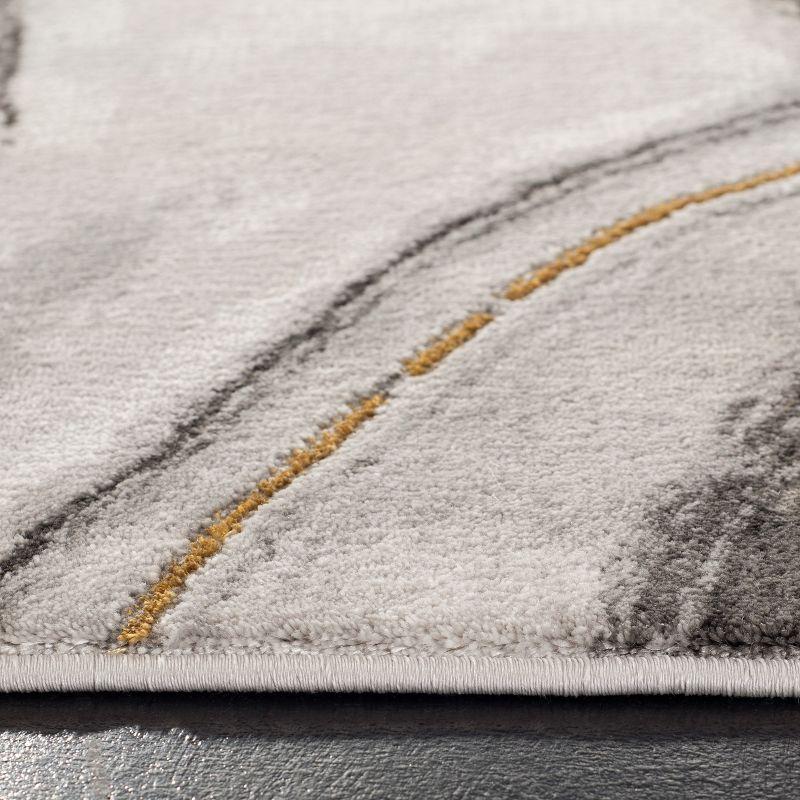 Reversible Gold and Grey Abstract Synthetic Easy-Care Runner Rug