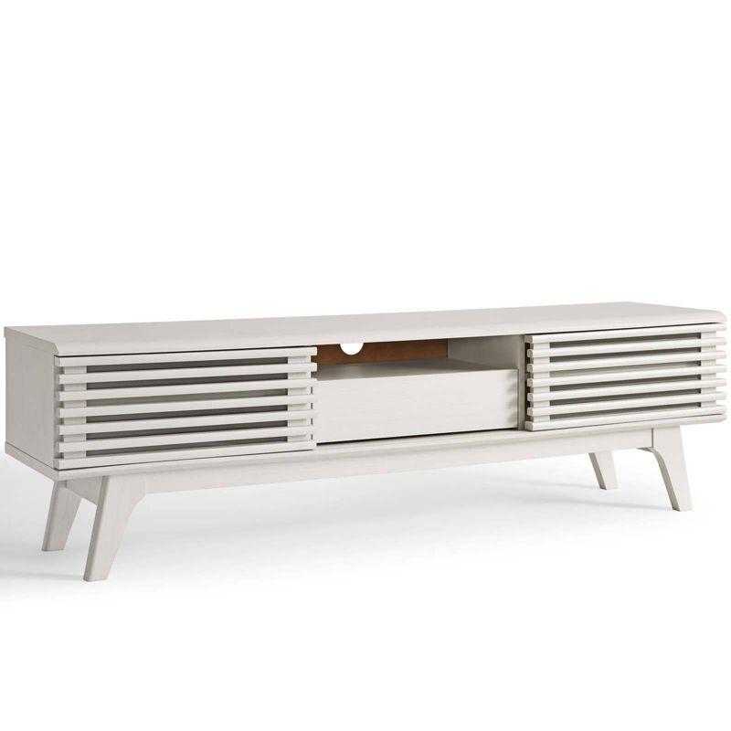 Mid-Century Modern White 59" TV Stand with Slatted Doors