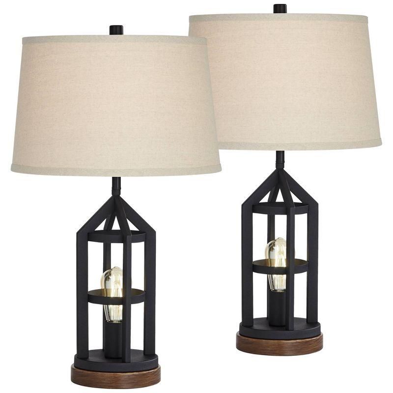 Bronze Industrial Table Lamps with USB and Nightlight, Set of 2