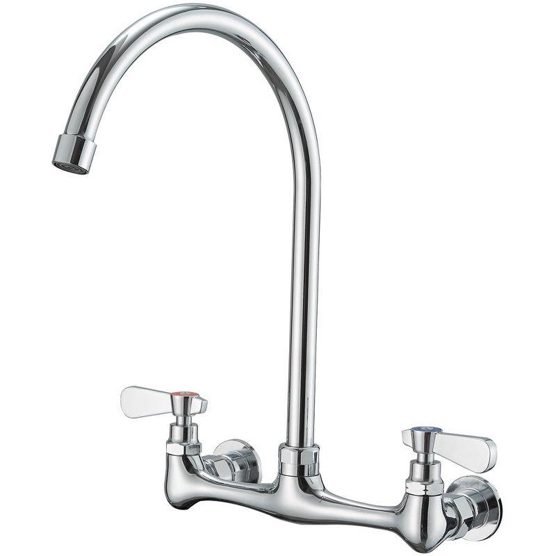 Polished Chrome Double Handle Wall Mount Kitchen Faucet