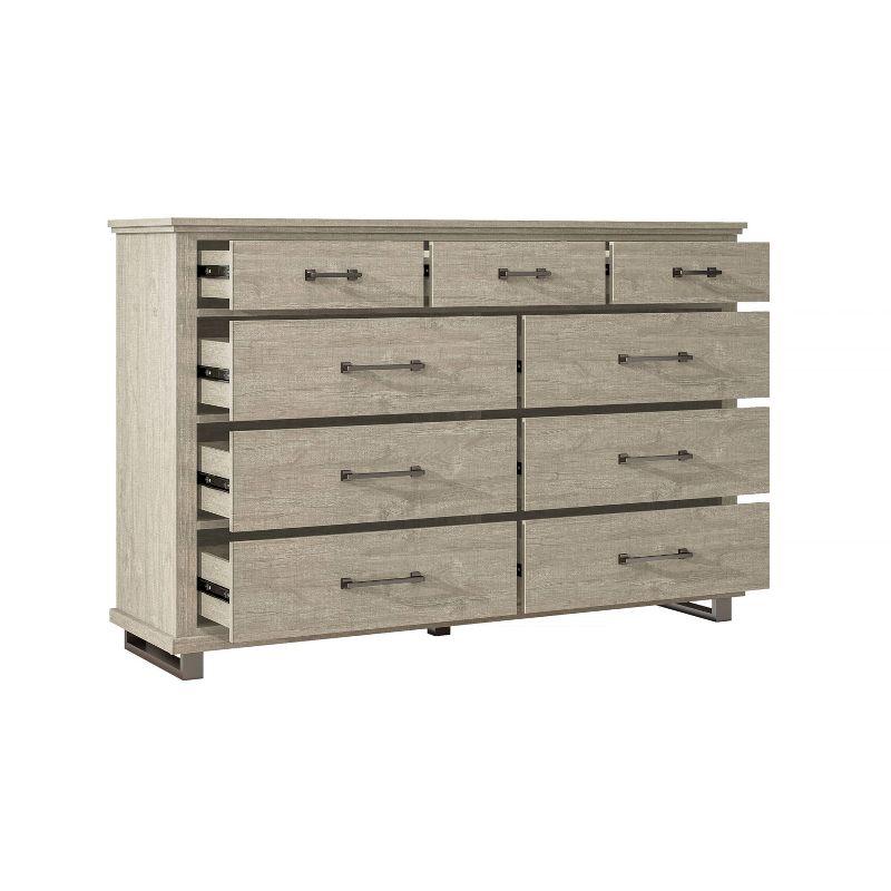 64" Dresser with 9 Drawers Beige - Accent Furniture: Bedroom Storage, Farmhouse Style