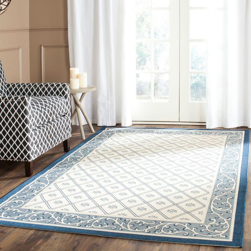 Beige and Navy Rectangular Stain-Resistant Synthetic Rug