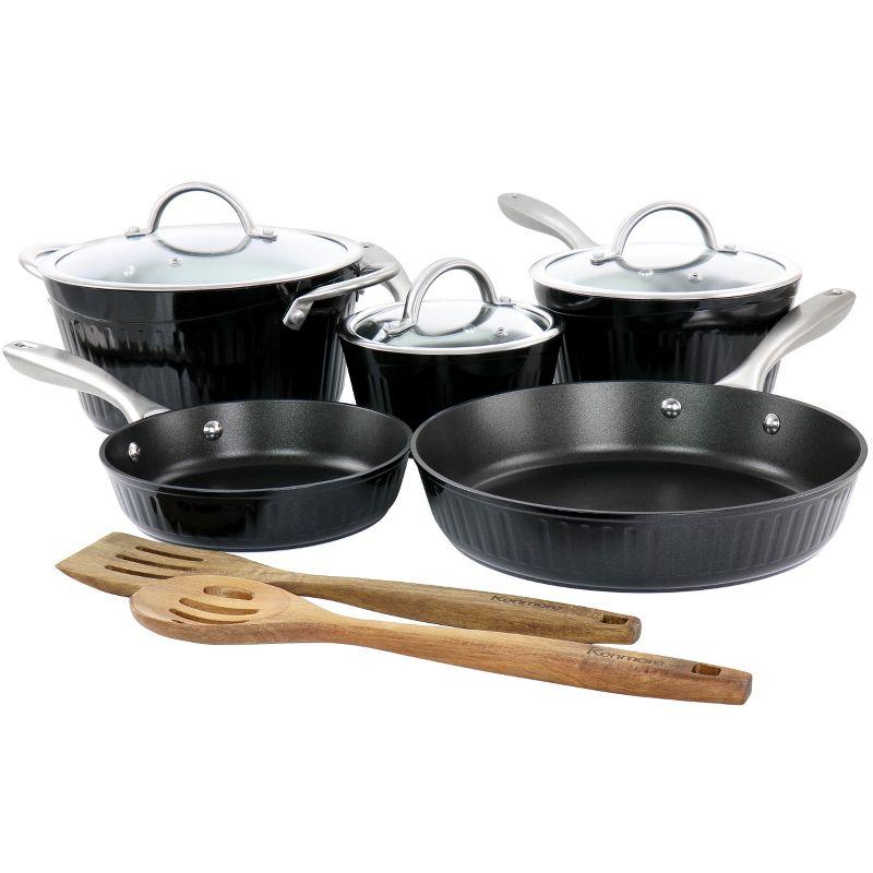 Kenmore Kenmore Logan 10 Piece Aluminum Nonstick Cookware Set In Black With Wood Utensils