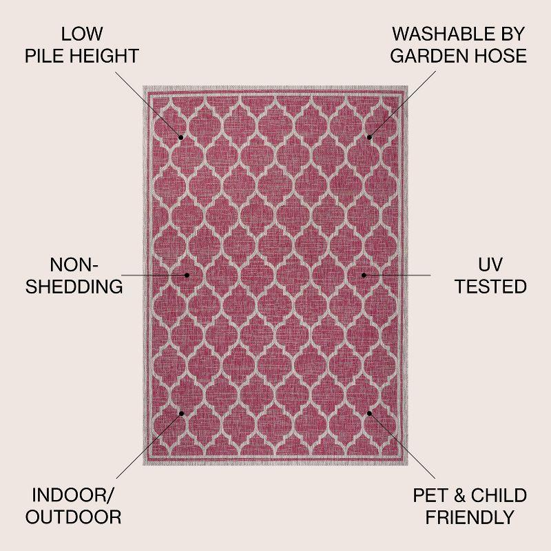 3' x 5' Trebol Moroccan Trellis Textured Weave Indoor/Outdoor Area Rug, Fuchsia/Light Gray - JONATHAN Y