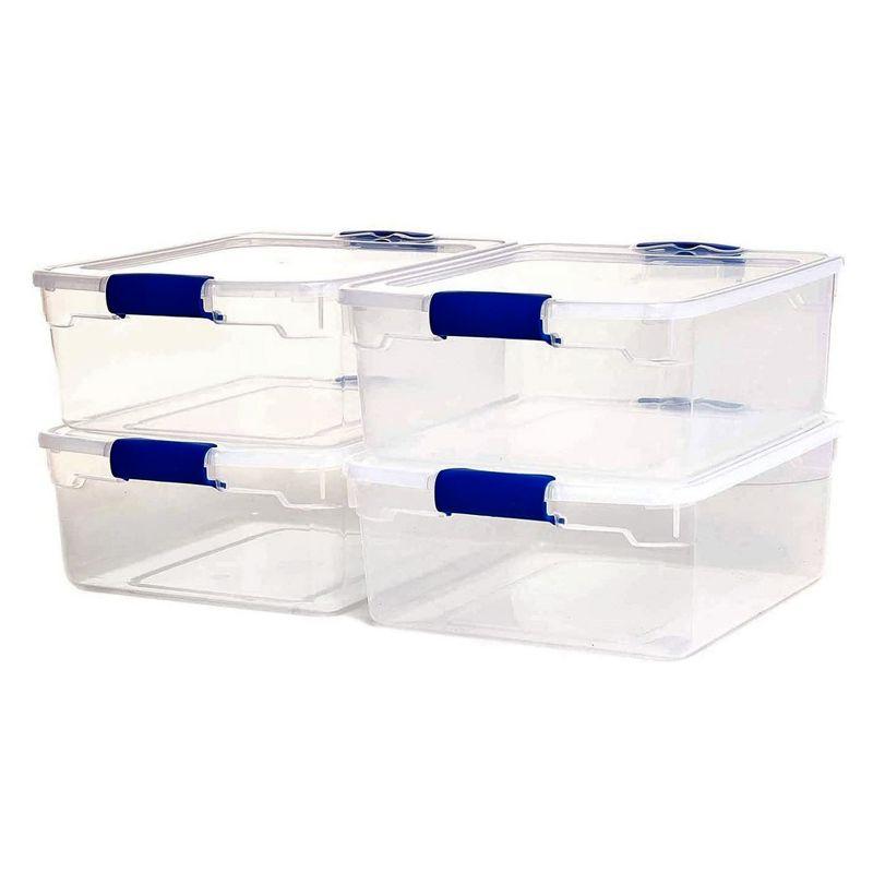 Homz Secure Latch Large Clear Stackable Storage Container Bin, 31 Quart, 4 Count