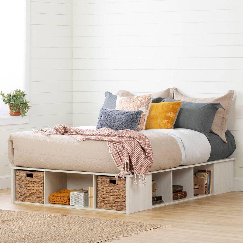 South Shore Full Lilak Storage Bed with Baskets Winter Oak/Rattan : Modern Bedroom Furniture, Particle Board Frame