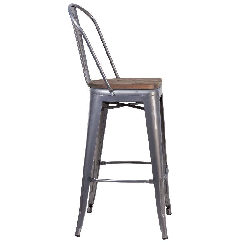 Flash Furniture 30" High Clear Coated Barstool with Back and Wood Seat