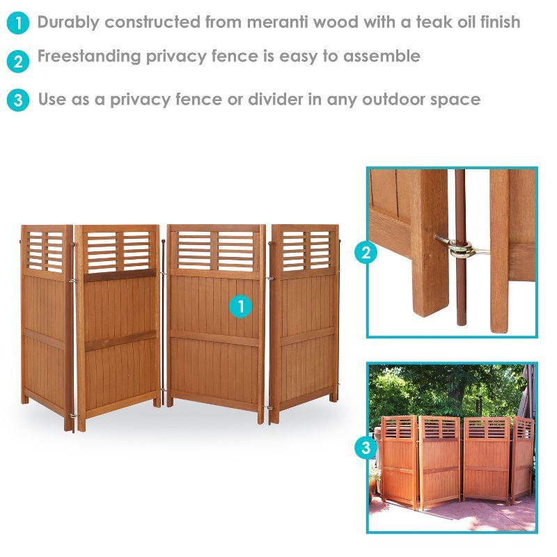 Sunnydaze Outdoor Patio or Porch Meranti Wood with Teak Oil Finish Folding Privacy Screen Fence - 44"