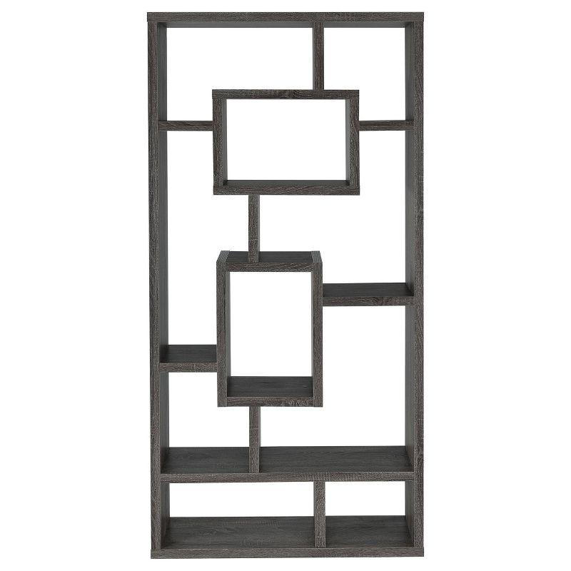 Weathered Gray 10-Shelf Geometric Bookcase