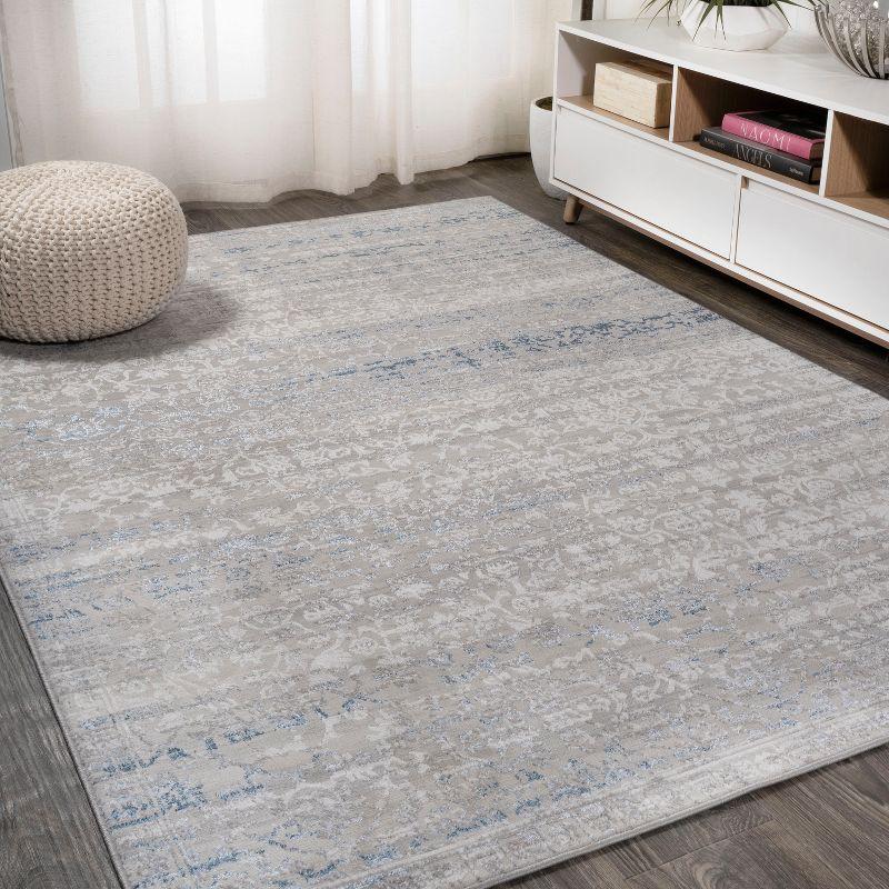Modern Abstract Strie' Area Rug in Gray and Blue - Easy Care 3x5 Feet