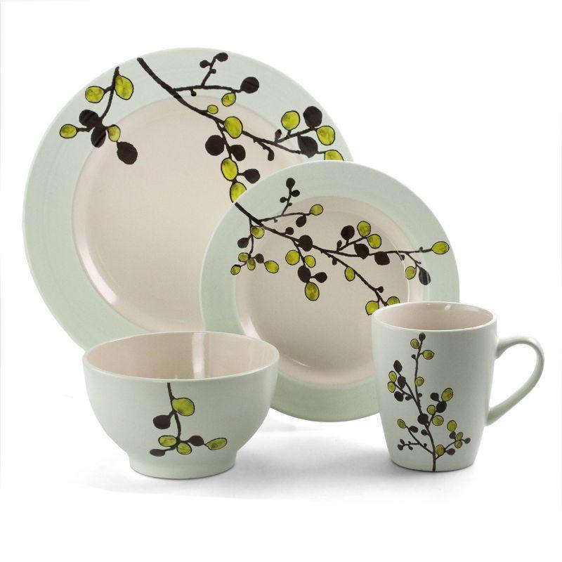 16pc Stoneware Luxurious Olive Dinnerware Set Green - Elama: Microwave & Dishwasher Safe Dishware Set for 4