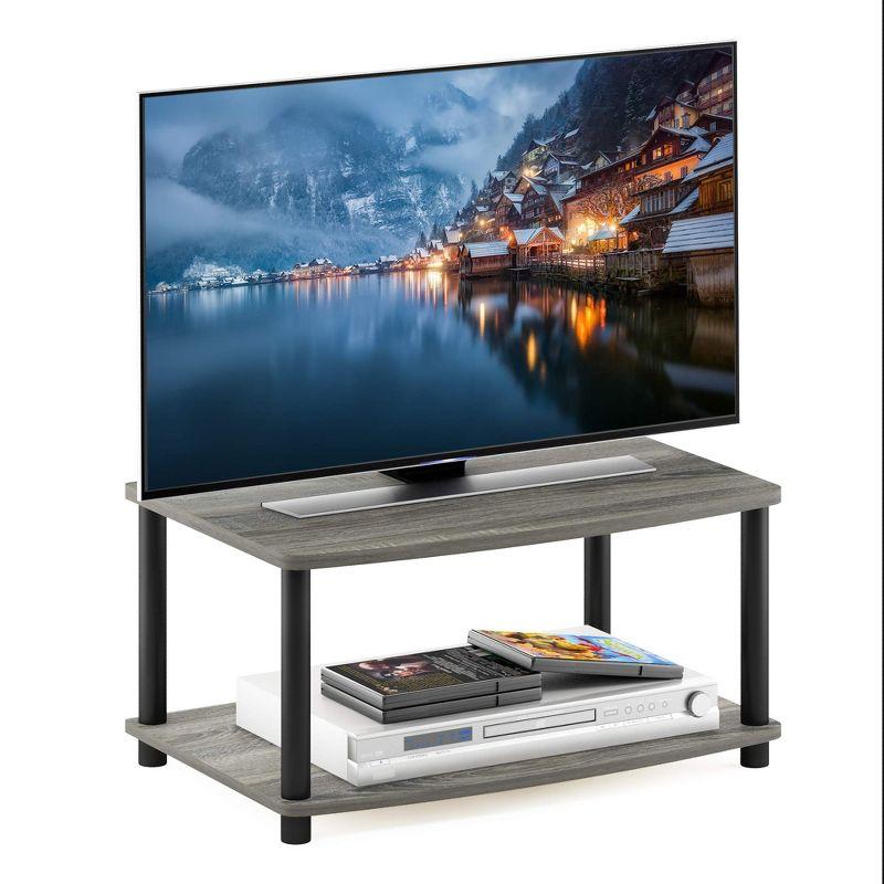 Furinno Industrial No Tools Elevated TV Stands with 2-tier Open Storage Shelves TV Console for TVs up to 25 inch Oak Grey/Black