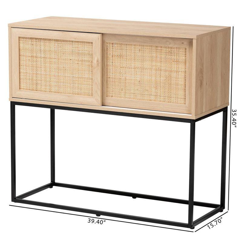 Amelia Wood Rattan Sideboard Buffet Dining Cabinet Natural Brown/Black - Baxton Studio: Fixed Shelves, Metal Frame