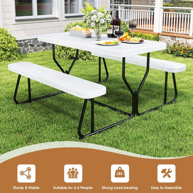 SKONYON Outdoor Picnic Table with Bench Set for BBQ, Camping, Patio, White